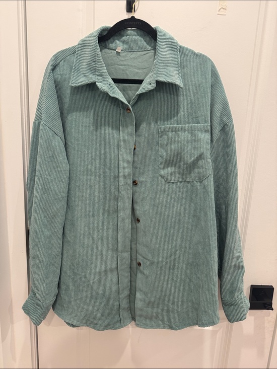 Jackets & Blazers - Light Teal Corduroy Button-Up Shirt